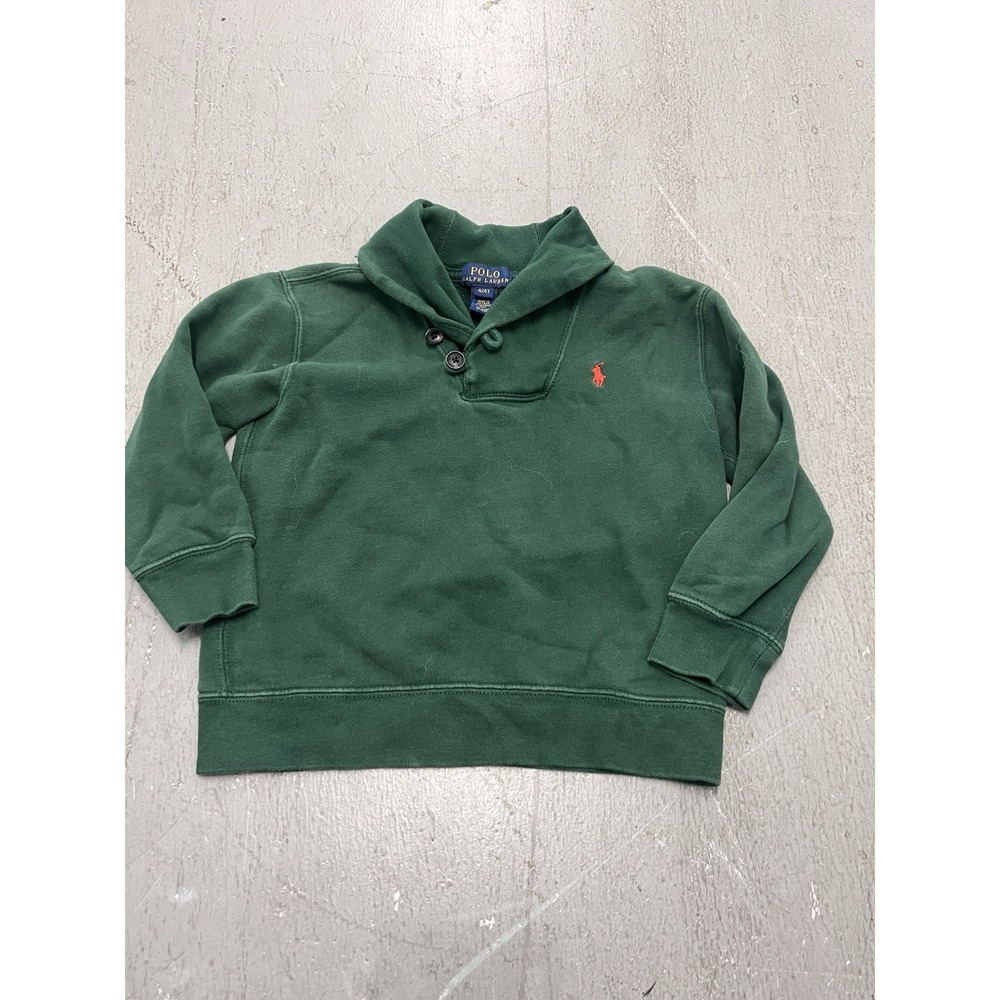 POLO Ralph‎ Lauren Green Boys Size 4/4T Roll Collar Button Detail Sweatshirt